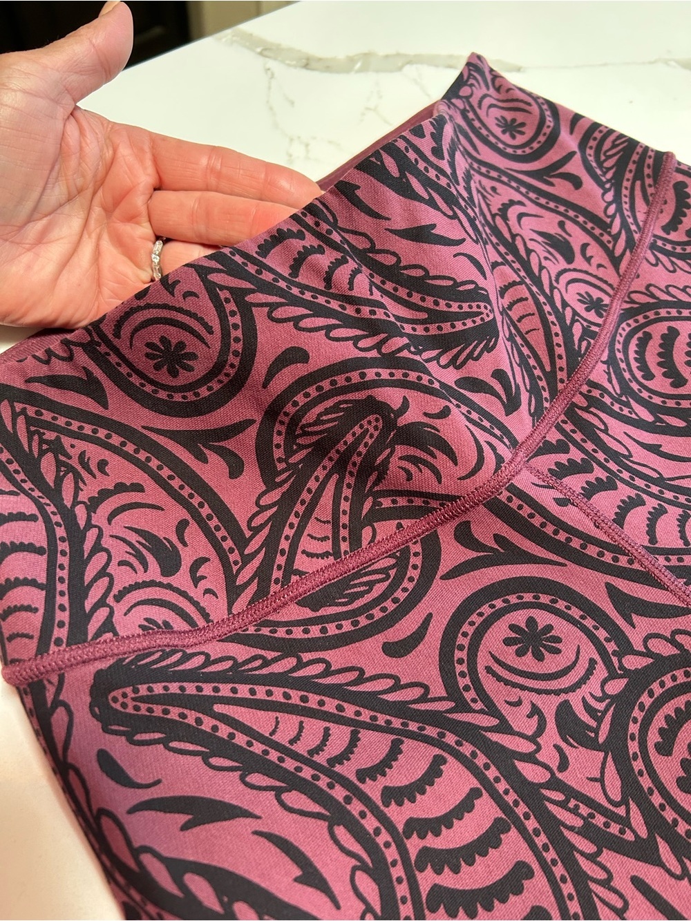 Women With Control Paisley Print Reversible Stretch Pants in Wine and Black - Picture 6 of 10
